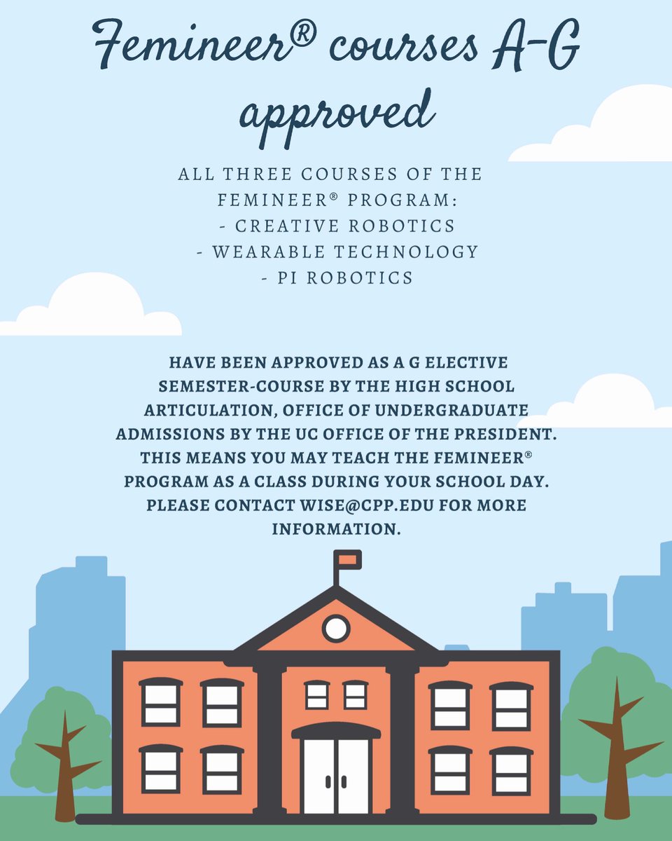 Femineer_SD's tweet image. GOOD NEWS!! The Femineer Program’s 3 Course Curriculums have been California A-G approved!! This means you can teach a Femineer course as a class!! Talk to your teacher about getting the Femineer Program in your classroom, today!! @femineer