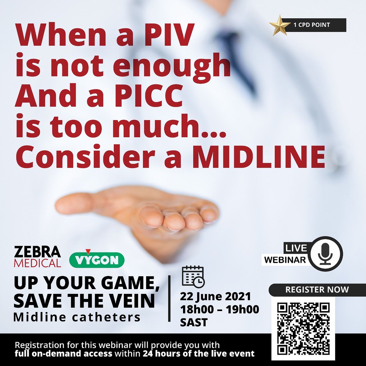 zebra_medical's tweet image. Register today
us02web.zoom.us/meeting/regist…
&amp;gt; 4 days IV access required without the need for a central line. Dr Matt Simpson discusses Midline catheters. @mattjsimpson @Lindajkelly277
#vascularaccess #midlines #savethevein #vygon #patientfirst