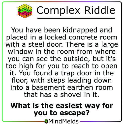 MindsMeld's tweet photo. How Can You Escape?
Daily MindMeld #166 – Complex Riddle
ANSWER - https://t.co/b9MutJGZy5
#mindmelds #kewlactiveminds #braingame #brainteaser
#logicpuzzle #logical #logicalthinking #logicalmemes #logicmemes #logicchallenge #logicgame #problemsolving #logipuzzles #riddle https://t.co/b8gZk8wW58