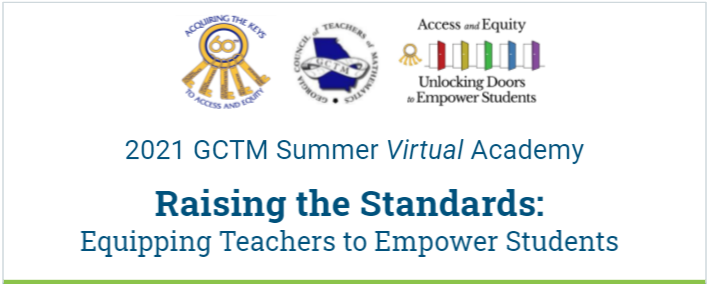 SeyoungHolte's tweet image. Last chance to register for 2021 GCTM Summer Virtual Academy (June 22-24)!
Look forward to seeing everyone! 
@gctm_math @negaresa @GCSMathEdLeader 
#gctmacademy
gctm.org/academies/