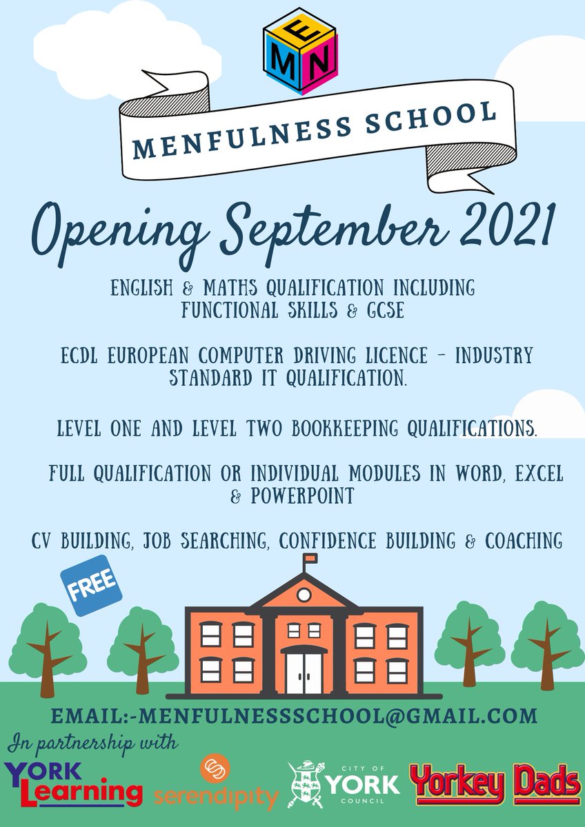 Menfulness UK (@ymenfulness) on Twitter photo Delighted to announce #YorkMenfulnessSchool opening in #September2021
In partnership with <a href="/yorklearning/">York Learning</a>
<a href="/SerendipityYork/">Serendipity</a> <a href="/YorkeyDads/">Yorkey Dads</a> <a href="/CityofYork/">City of York Council</a>
Lots of freebies to learn & develop new skills for you chaps 🏫
Facebook group
facebook.com/groups/1677058…
#WeRiseByLearningOthers 🎒🚌 Delighted to announce #YorkMenfulnessSchool opening in #September2021
In partnership with <a href="/yorklearning/">York Learning</a>
<a href="/SerendipityYork/">Serendipity</a> <a href="/YorkeyDads/">Yorkey Dads</a> <a href="/CityofYork/">City of York Council</a>
Lots of freebies to learn & develop new skills for you chaps 🏫
Facebook group
facebook.com/groups/1677058…
#WeRiseByLearningOthers 🎒🚌