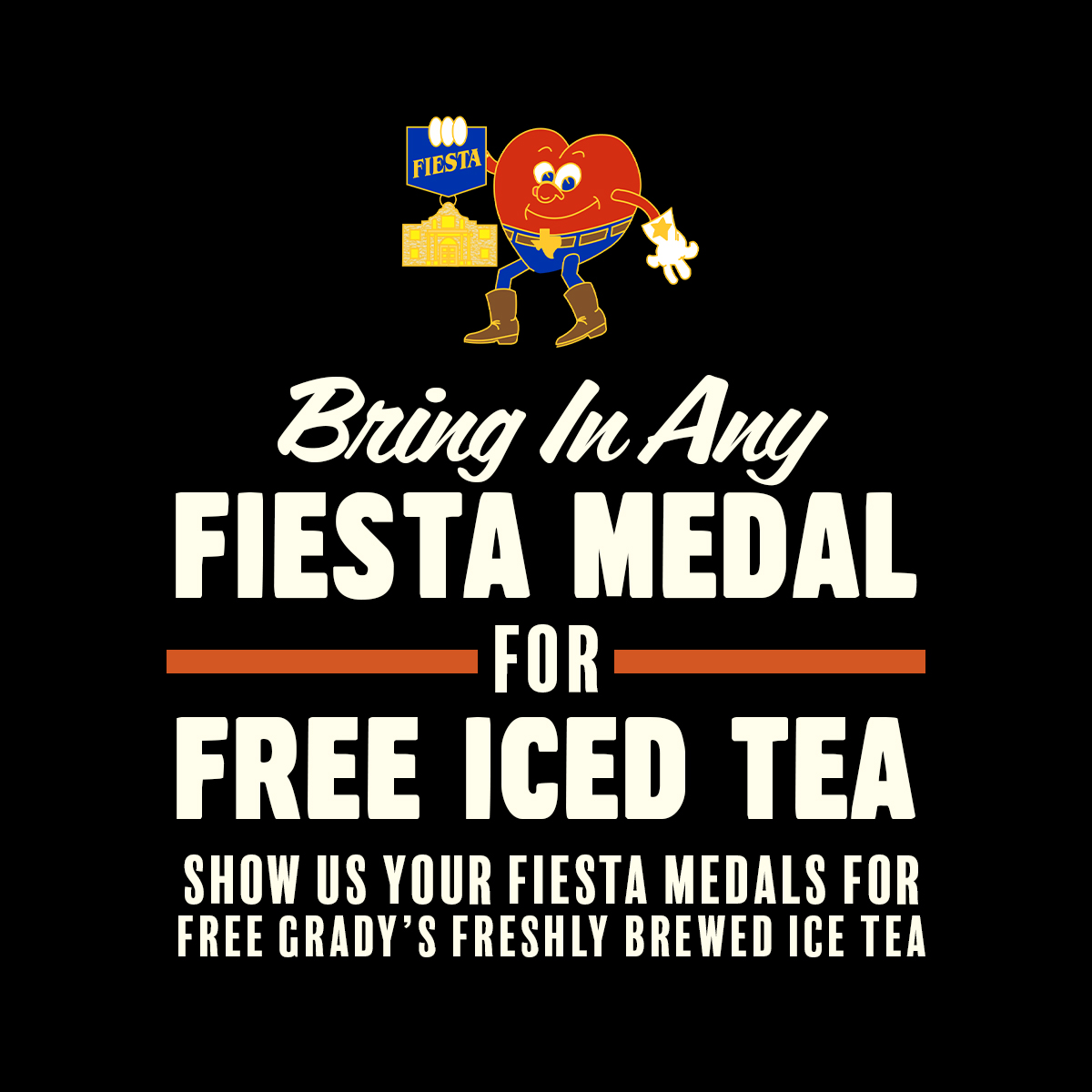 gradysbarbecue's tweet image. Beat the heat with an Iced Tea on us when you bring in any Fiesta Medal!☀️🎉 Offer valid 6/17 - 6/27.