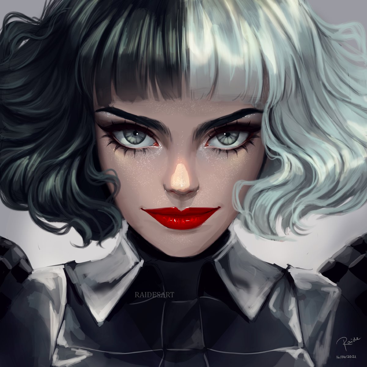RaidesArt's tweet photo. After seeing some amazing artists painting #Cruella , I was inspired and decided to make my own rendition of this character^^ Which version do you guys prefer? 💛 
#CruellaDeVil #portraitart #artstyle #fanart https://t.co/TsLTQgzhXo