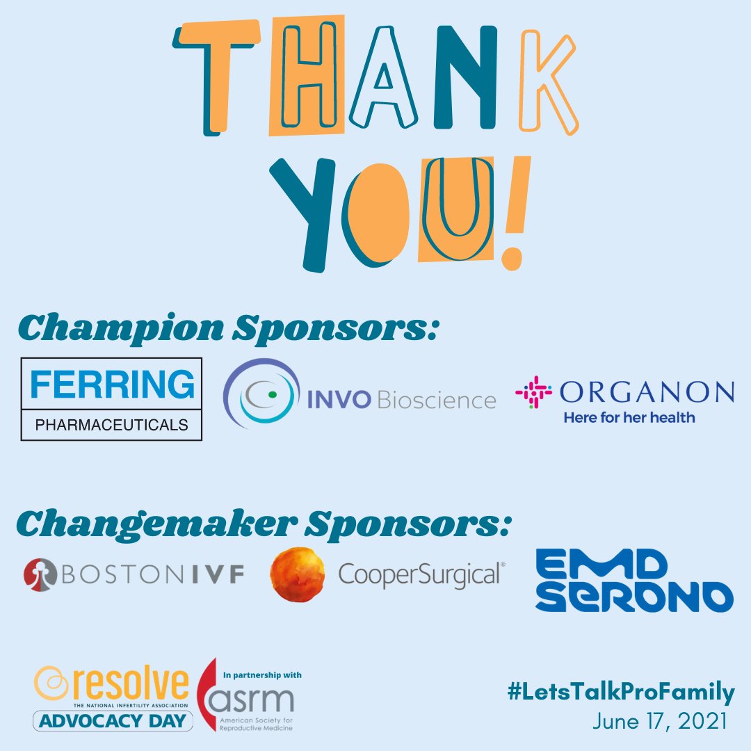resolveorg's tweet photo. #IFAdvocacy Day happens because of the support of our sponsors. Thank you to Champion Sponsors: @FerringUSA, @INVOBio_US @OrganonBenelux and Changemaker Sponsors: @BostonIVF @CooperGenomics &amp; @EMDSerono. Thank you for the work you do and the support you give!
with / @ReprodMed https://t.co/oVNdbA7ZQ3