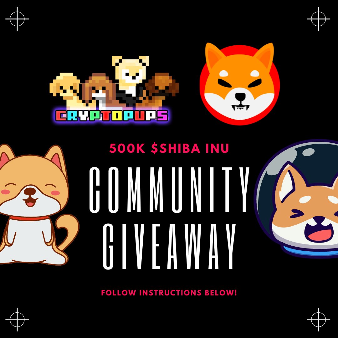 Hey fam! CryptoPups will be giving away 500K $SHIBA equally among 10 winners! 

Rules:
1.Follow us(get us to 3K followers)
2. Have min 1 Cryptopup nft
2. Rtwt and like this post 
3. Join our tg 
4. Tag 10 pup lovers

Good luck! 

#NFTcollectibles #NFTcollection #shiba #Airdrops