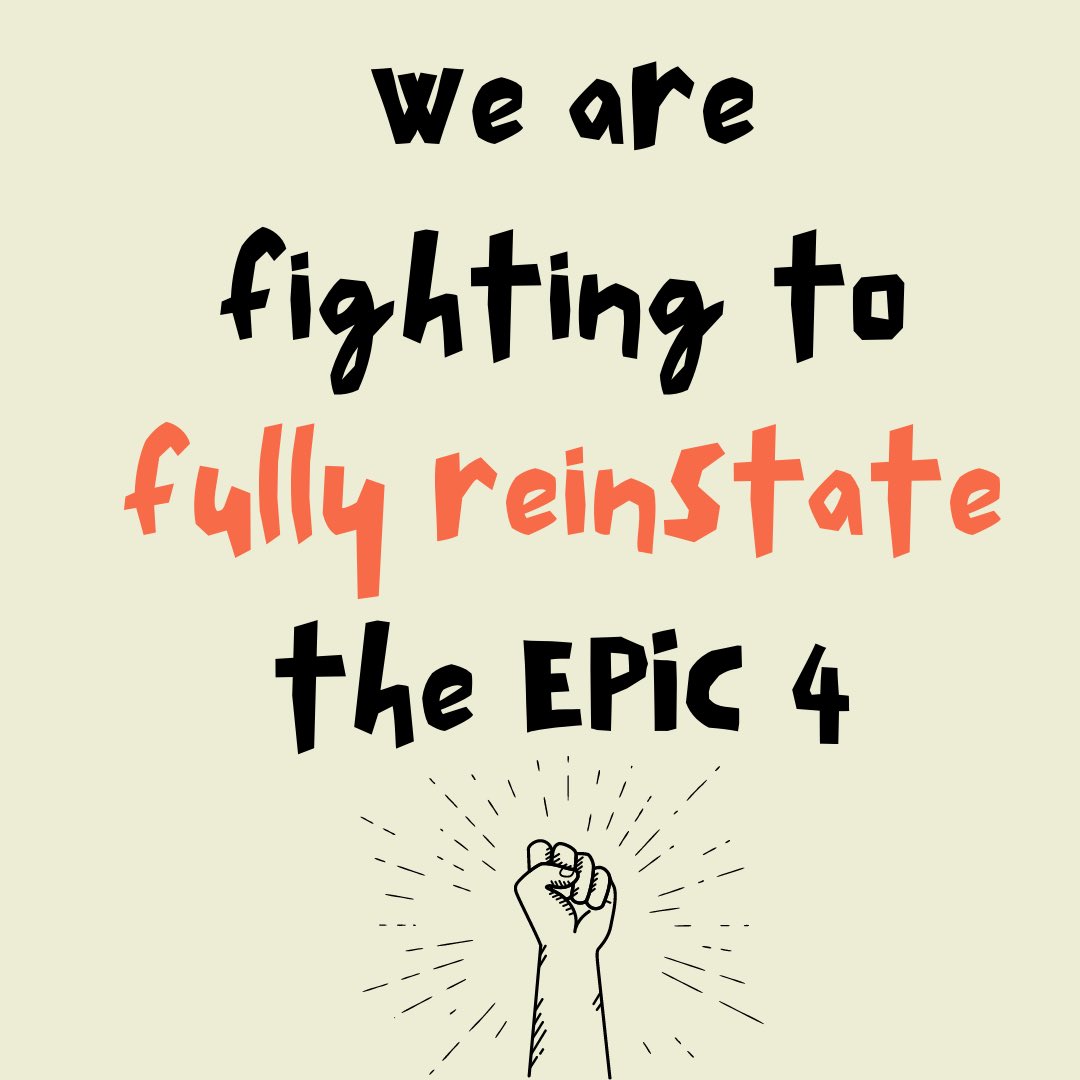 UnionEpic's tweet photo. An update on the EPIC FOUR

 @CTULocal1 #SOLIDARITY #unfairlaborpractice https://t.co/CiaZQaYcfH