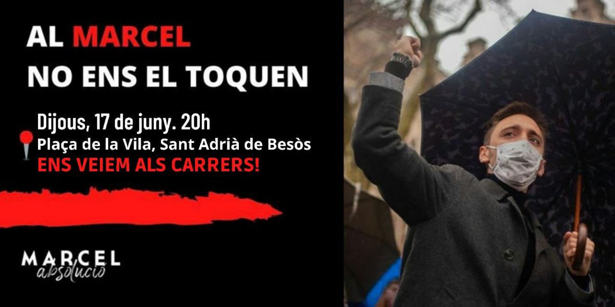 Contra la repressió, vingui d'on vingui. <a href="/marcelabsolucio/">Marcel Absolució</a> #FckMossos #FckGovernMesell

Manifestació de solidaritat en una estona a Sant Adrià.

<a href="/ANCSantAdria/">Assemblea #SantAdria</a> <a href="/sumate_sab/">SÚMATE Sant Adrià</a> @omniumBdn

#MarcelLlibertat 

#CDRenXarxa