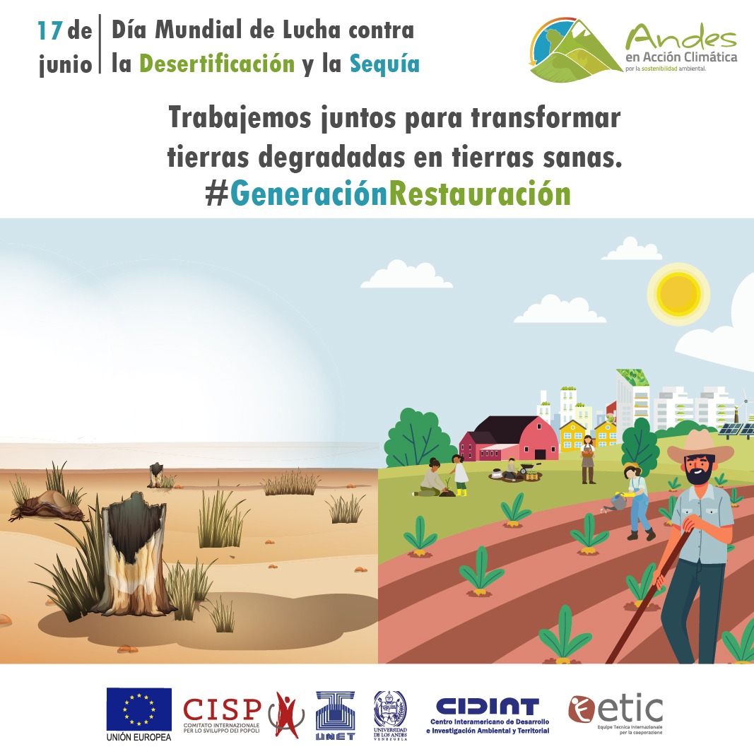 AClimatica's tweet image. Desde el proyecto Andes en Acción Climática te invitamos a celebrar el Día Mundial de Lucha contra la Desertificación y la Sequía, aplicando acciones de contribuyan a la restauración y preservación de los suelos, importantes aliados en la lucha contra el cambio climático.