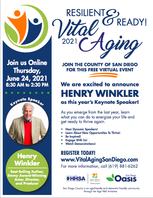 Emmy-Award Winning Actor Henry Winkler will be the keynote speaker at the 2021 Vital Aging conference, set for June 24 online. The event will focus on how seniors can reconnect with the community as the pandemic eases.

Register for the free event here: bit.ly/35bX8YX