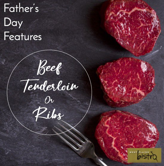bistrobound's tweet photo. Treat Dad to something special this week! West Plains Bistro is offering two Features on the Patio and for Curbside Pickup.

Beef Tenderloin - 7oz AAA, bacon wrapped, mashed potato, carrots, golden beet and French beans, green peppercorn Demi-glace, topped with pea tenders. $48 https://t.co/mjO82JJprZ