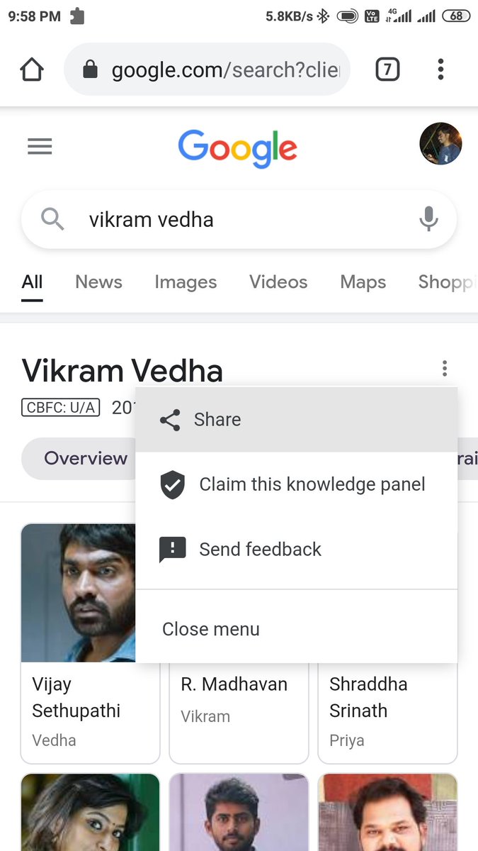 _YUVA_29's tweet photo. Step 1 : Go to vikram veda in chrome 
select send feedback
Step 2 : select Dr rajkumar 
Step 3 : select incorrect data and write the feedback 

Hey @GoogleIndia wtf is this 
Dr rajkumar is God of kannada Film industry change this as soon as possible
@Google https://t.co/stvHDQhYxU