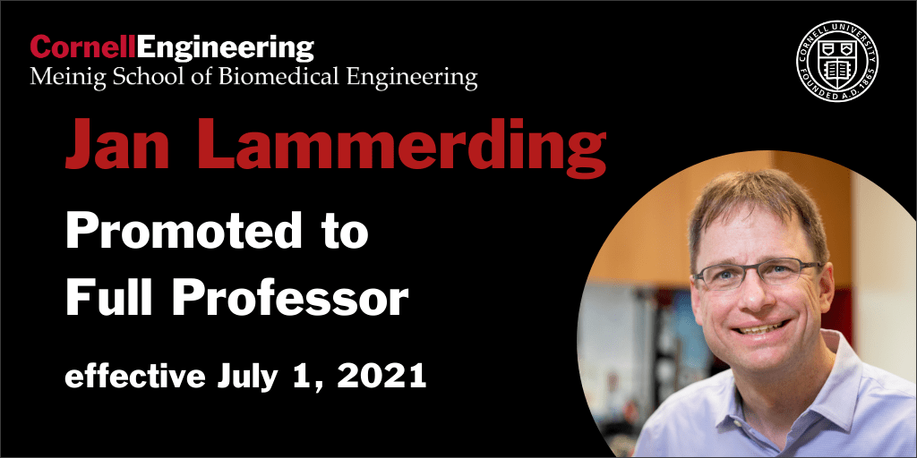 CornellBME's tweet photo. Hearty congratulations to our very own Jan Lammerding, @CornellBME graduate studies director, promoted to full professor as of July 1, 2021! @CornellEng @Cornell https://t.co/ieJQiq6Hsg