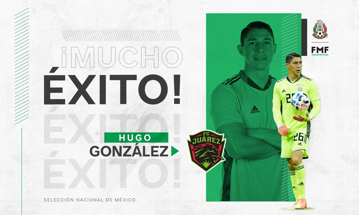 miseleccionmx's tweet photo. ¡Nuevo portero 🧤🧤 en la frontera! 🥅
¡Te deseamos todo el éxito en @fcjuarezoficial, @hugo_gonzalez1! 🐎 🔥

#PasiónyOrgullo | #FMFporNuestroFútbol https://t.co/4g1QqWxlFL