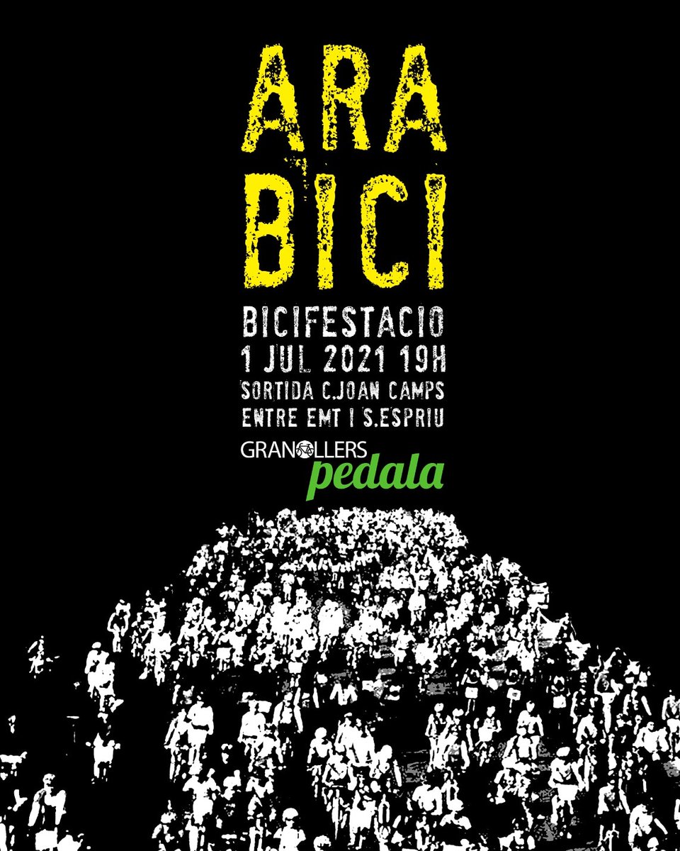 Dijous 1 de juliol reserva't la data: BICIFESTACIÓ a les 19h. Pedalem i omplim els carrers! La bici és mobilitat activa, sostenible i saludable per les ciutats i és clau en l'actual context d'emergència climàtica. Inici al c/Joan Camps. #AraBiciGranollers #BicifestacióGranollers