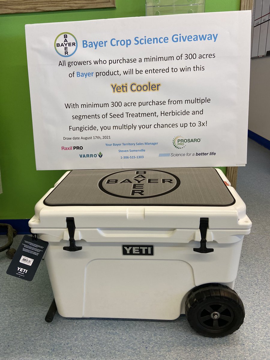 Keep your drinks cold this summer with this Yeti cooler! Purchase a minimum of 300 acres of <a href="/Bayer4CropsCA/">Crop Science Canada</a> product from Prairie Co-op Strasbourg to qualify!