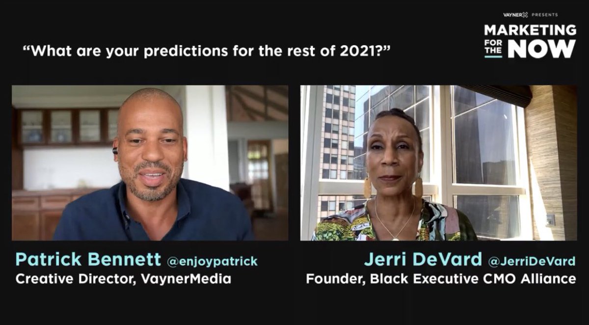 “If not now, then when? If not me, then who? ... decide that you are going to be the change that leads others.” — <a href="/JerriDeVard/">Jerri DeVard</a> in an inspiring interview on #MarketingForTheNow lead by <a href="/enjoypatrick/">Patrick Bennett</a> <a href="/VaynerMedia/">VaynerMedia</a> <a href="/andreabsullivan/">Andrea Sullivan</a>