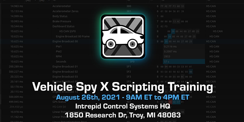 IntrepidControl's tweet photo. Join us for an in-person Vehicle Spy X Scripting Training on August 26th, 2021 at @IntrepidControl HQ. The class consists of brief lectures and many hands-on tutorials in Python. https://t.co/qbm80Ghjit
#AUTOSAR #Python #VirtualECU #ECU #CANbus #CAN #AutomotiveEthernet https://t.co/rlhhwftr55