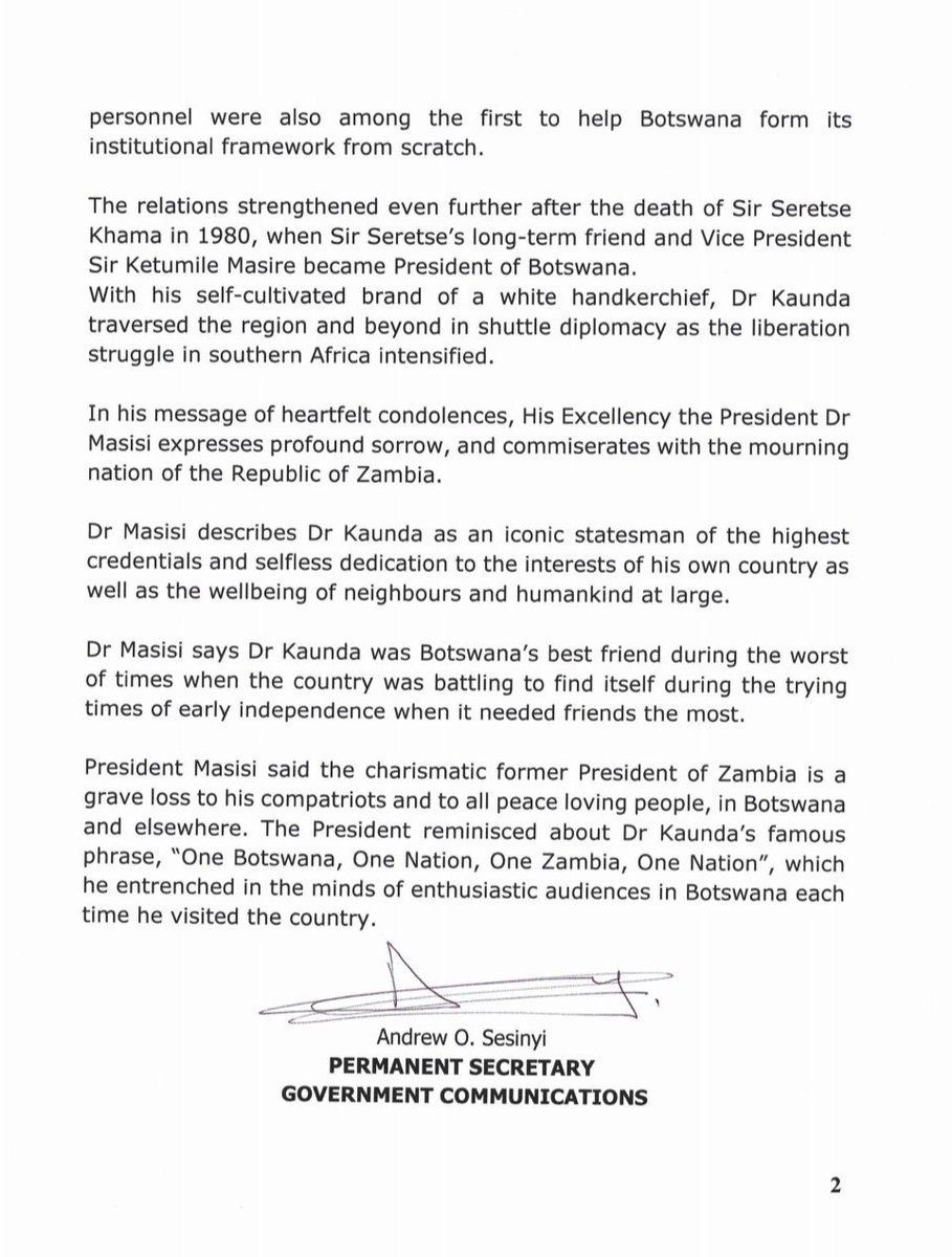 ali_naka's tweet photo. Botswana has declared 7 days of National Mourning #RIPKK https://t.co/EwhQbw4RqK