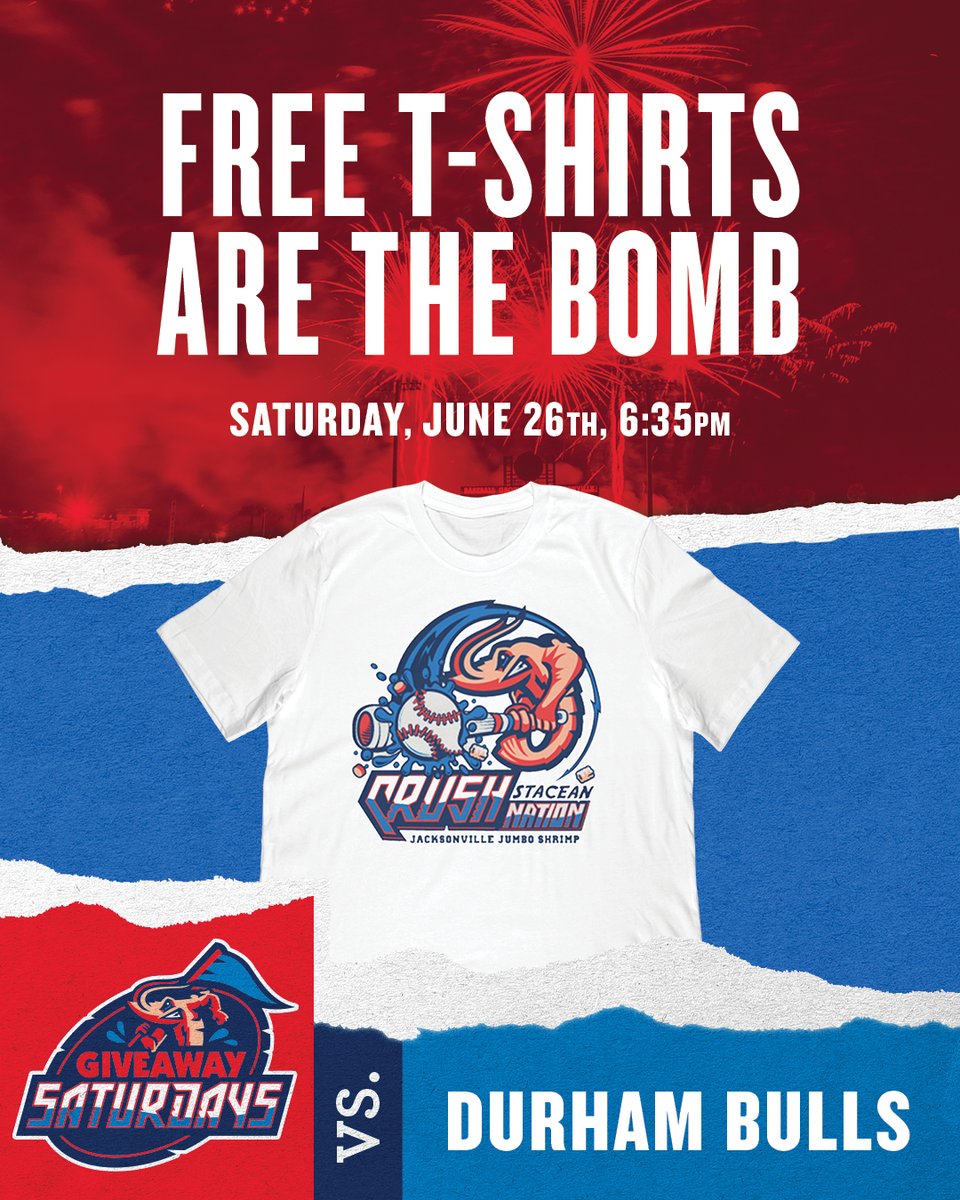 JaxShrimp's tweet photo. Our next giveaway Saturday features this cool fan designed t-shirt to the first 2,000 fans through the gates, courtesy of @atlanticssfl &amp; @121Financial (plus postgame FIREWORKS!)

Gates open at 5:30pm
Tickets start at just $5
BUY HERE: https://t.co/OlSy6yLNXh https://t.co/bgYIiJn6Tm
