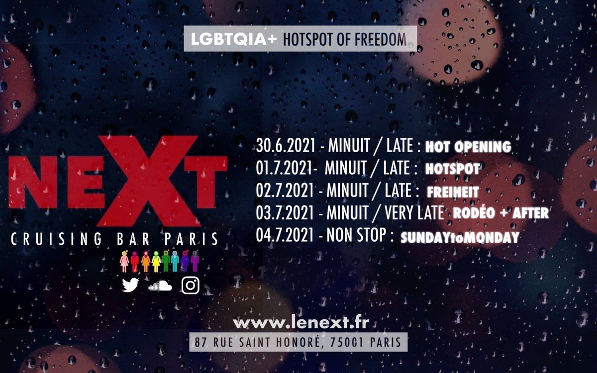 lenext_paris's tweet photo. Le Next est très excité à l’idée de vous retrouver dès le mercredi 30 juin pour votre OPENING WEEK. On a hâte de vous faire frémir de plaisir, en vous préparant une programmation au poil, dans l’ère du temps, pour https://t.co/QOFiYSEmAO celles &amp; ceux qui n’ont pas froid aux Yeux https://t.co/11djT8oxWN
