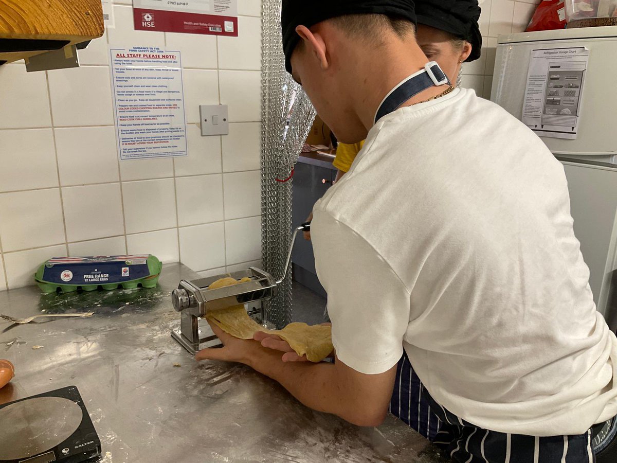 SandProjectLtd's tweet photo. Just look what we’ve been doing! 👀
A massive team experiment in pasta making. 💪
Matthew & Jodie were making & rolling the dough, Martikia did the filling, Kelvin the shaping & cooking the tortellini. Doesn’t it look tasty! 😍
#pastamaking #freshpasta #sendstudents #send https://t.co/c4MrBqjV5U
