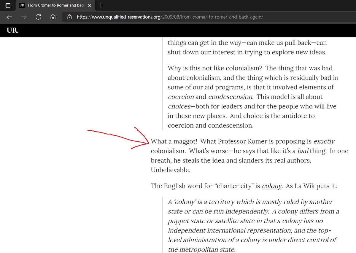 UrthExit's tweet photo. I knew it. Man this is really disappointing. Self-censorship is so lame. I can't imagine Yarvin asked whoever runs the UR site to change it, so whoever it is is taking it upon themselves to change Moldbug's writing.

#selfcensorship
#unqualifiedreservations https://t.co/OUlFc2xp9O