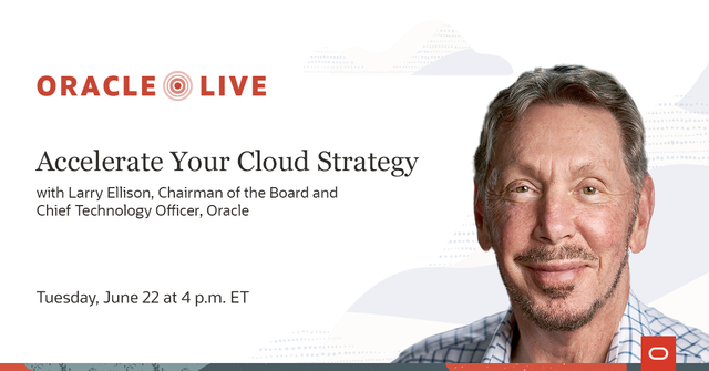 jvcalise's tweet photo. Ready to accelerate your cloud strategy? Let’s go! Join Larry Ellison live on June 22 to hear what’s next for #cloud: #OracleLive https://t.co/lXSg3T0p1H https://t.co/elcIsbO6v4