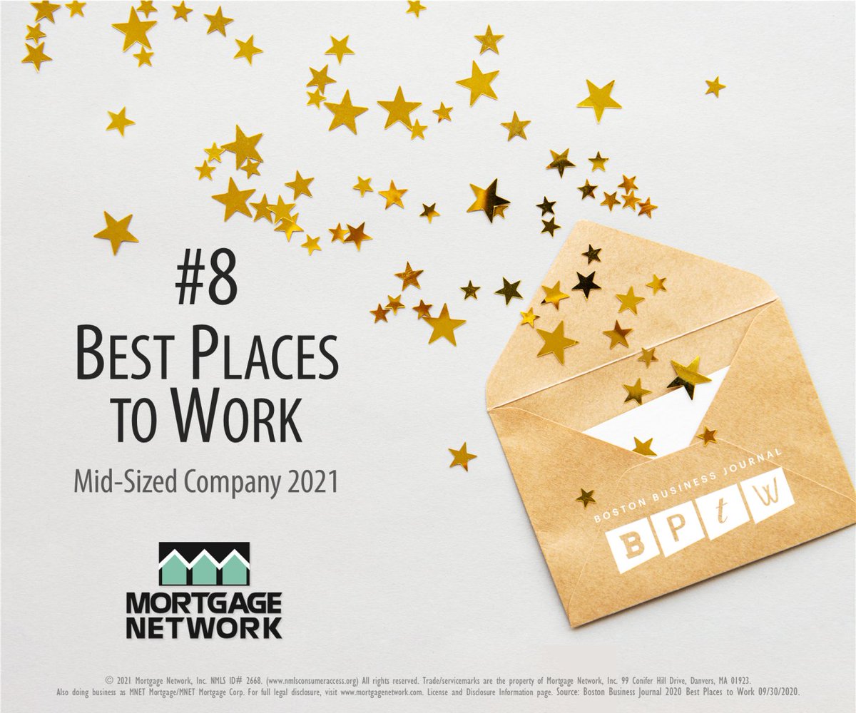MNETMortgage's tweet photo. We're proud to be 8th in #BBJBestPlaces to work for in 2021. A huge thank you to our all our teams across our company. @BosBizEvents

#ThankYou #BestCompanies #BestCompaniesToWorkFor #BestEmployees #EmployeeAppreciation #MortgageNetwork #Team #Community #LocalLenders https://t.co/aUmLbeRiMj