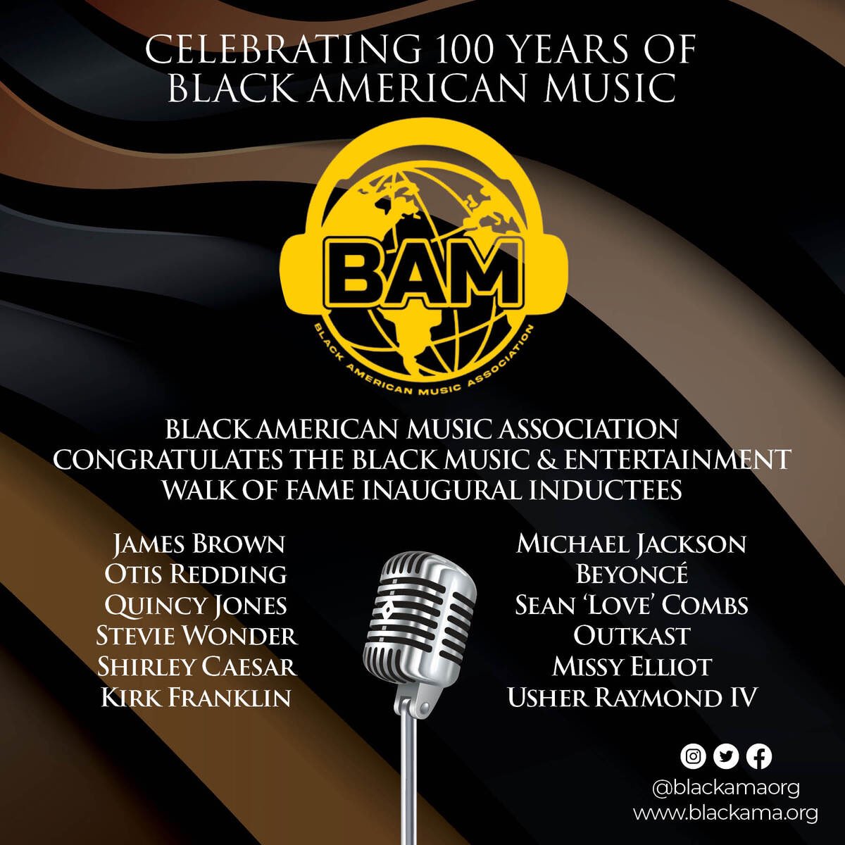 BlackamaOrg's tweet photo. Thank you to everyone who support the @blackwalkoffame and congrats to all of our honorees. This is only the beginning of our celebration of 100 years of Black American Music. So, stay tuned as we continue to #preserve #protect #promote #BlackMusic #BlackCulture #yoBAM https://t.co/9WLnxJW2Ck