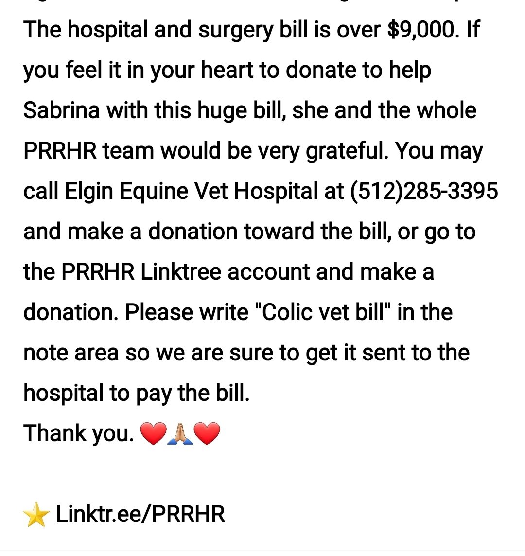 🙏🏼❤🙏🏼 PRAYERS & GOOD THOUGHTS PLEASE 🙏🏼❤🙏🏼 

♦️See pictures for text♦️

⭐Linktr.ee/PRRHR 

#donate #pledge #help #give #love #horses #rescue #colic #surgery #veterinarian #helpingthehelpless #animalrights #animalwelfare #horsetherapy #exracehorse