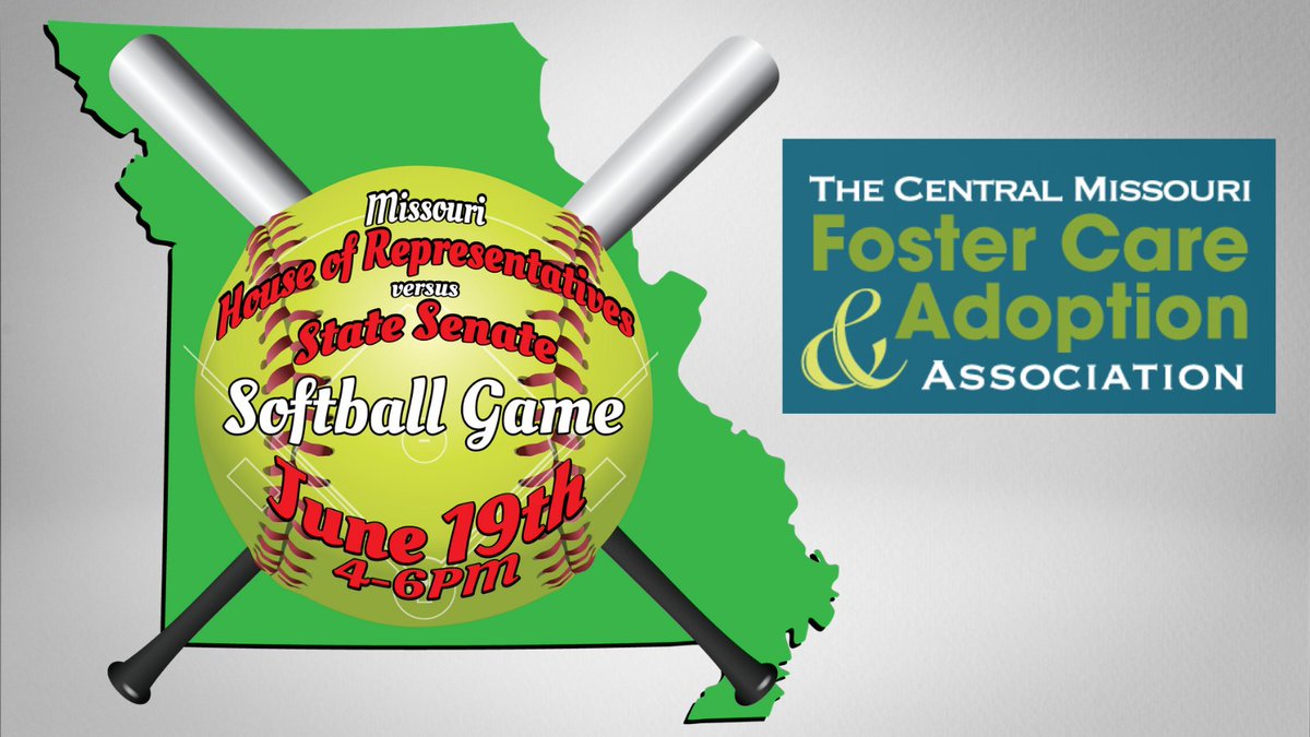 This Saturday, June 19, the Legislative Softball Tournament Charity Event will be held at the Mizzou Softball Complex at 4 pm. Donations benefit the Central Missouri Foster Care &amp; Adoption Association. mofosteradopt.com/softball/