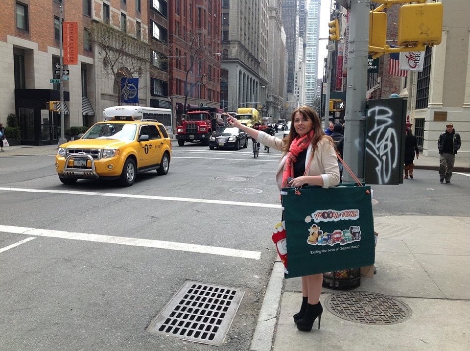 VroomTownBooks's tweet photo. #ThrowBackThursday Just hailing a cab…. in New York… as you do! I was bringing your Vroom-Town friends to the Big Apple for storytimes in Brooklyn &amp; meetings in Manhattan!! I think Tim the Tipper might be trying to get a sneaky peak!  #VroomTownInNYC #WhatATrip #VroomTownBooks https://t.co/mUmyaevpCE