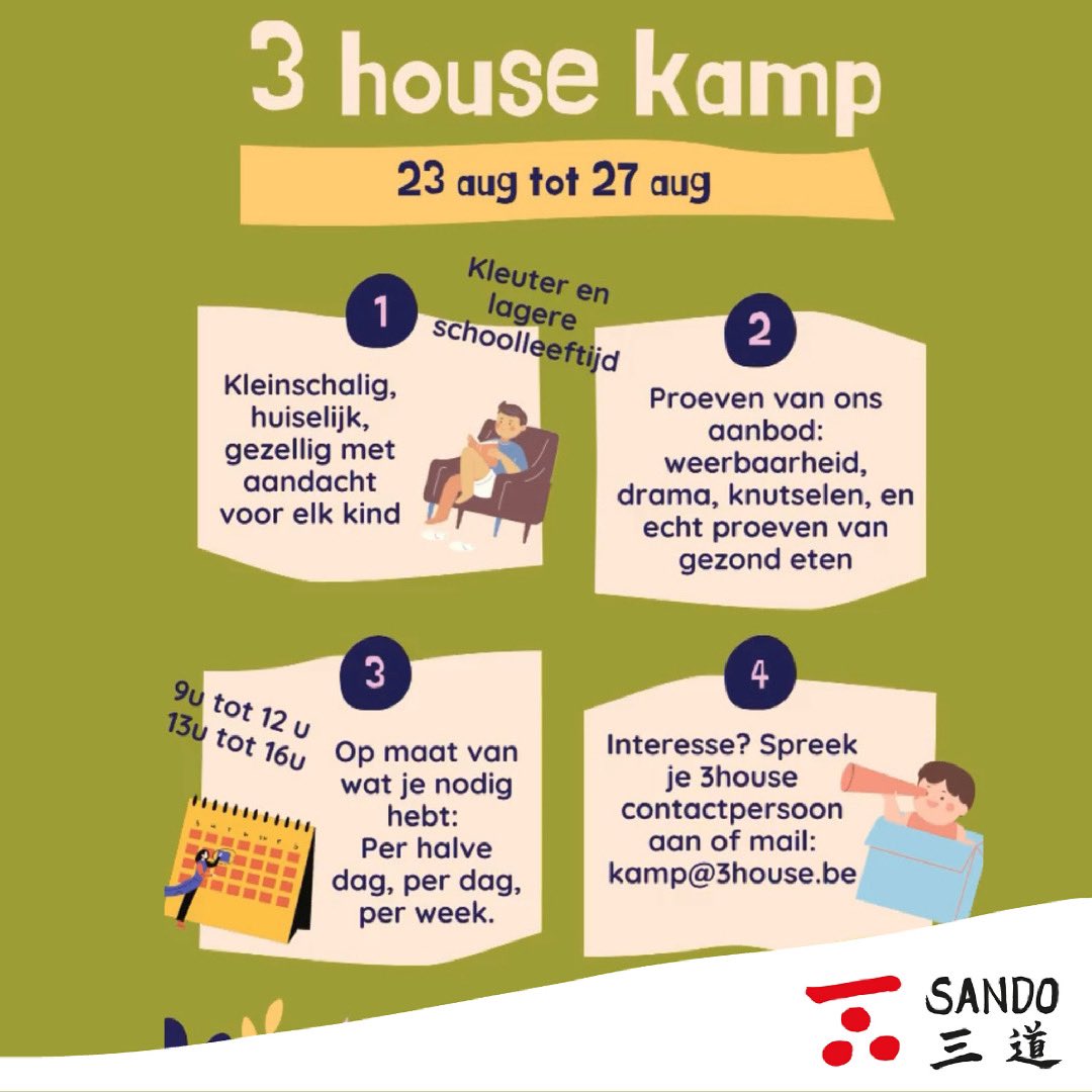 sandoacademy's tweet photo. Spelend leren is zoveel leuker !!

Doe je mee!!!
Inschrijven via kamp@3house.be #zomerkamp #weerbaarheid #fun #respect #drama #knutselen  #zelfvertrouwenopbouwen #sando #SandoSelfdefense #antwerpen #kinderkampen #creatiefbezigzijn #belgie #welzijn #motiveren #spelendleren https://t.co/BiTfgTVzQ0