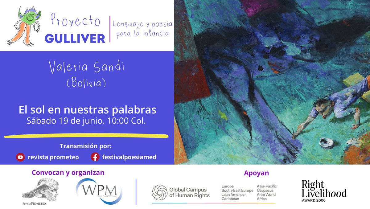 poesiamedellin's tweet photo. Taller de Valeria Sandi Peña #Bolivia

EL SOL EN NUESTRAS PALABRAS

Acercamiento poético a las principales autoras bolivianas.

Enlace para la transmisión: https://t.co/dP3Zx6Atmi

#ProyectoGulliver https://t.co/jkW6DbZxcy