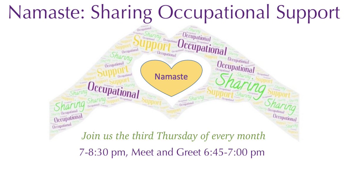 POTPAC is delighted to offer an OT Support Group called Namaste, Sharing Occupational Support. Monthly Zoom sessions will occur on the third Thursday of each month from 7-8:30.

Visit pota.org for additional information.