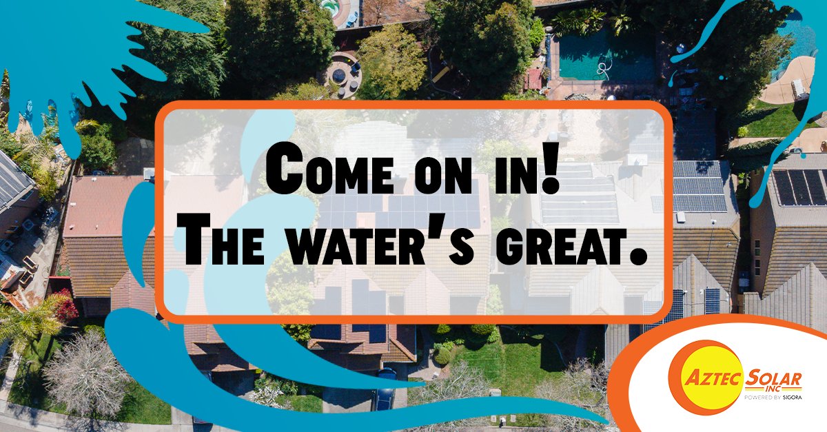 aztecsolar's tweet image. Perks of solar pool heating include warmer pool temperatures, monthly utility savings and a longer pool season. Should we keep going?  #solarpool #aztecsolar #poweredbysigora