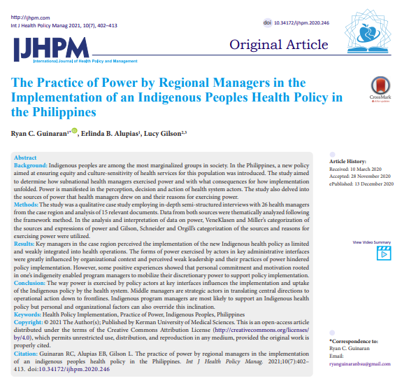 IJHPM's tweet photo. The Practice of Power by Regional Managers in the Implementation of an Indigenous Peoples Health Policy in the #Philippines
https://t.co/hgf15H5GcR
#HealthPolicyImplementation #HealthPolicy #IndigenousPeoples #IJHPM #SpecialIssue
@Lucy_Gilson https://t.co/rsRvUbjuPQ