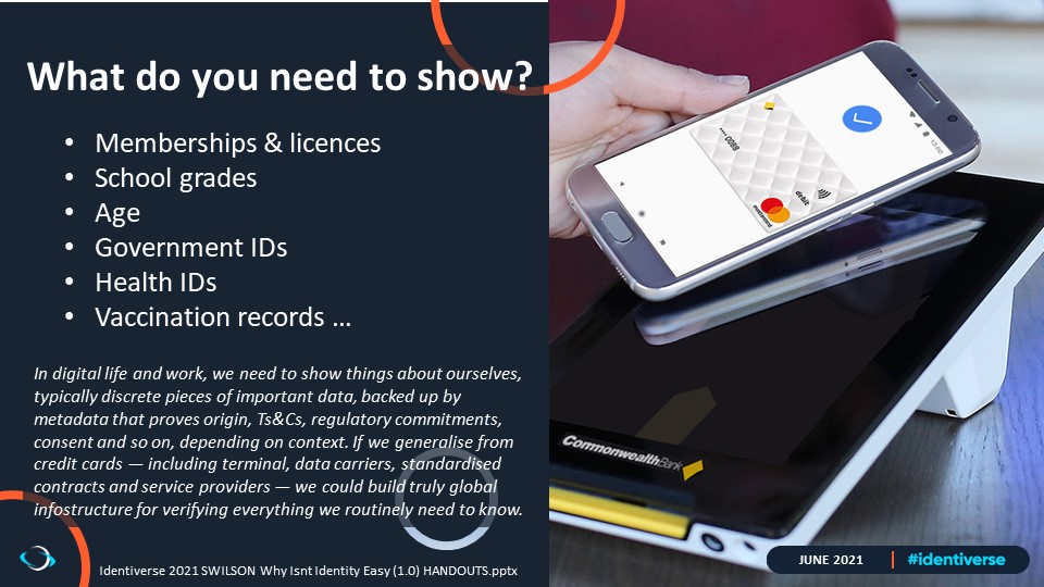 Steve_Lockstep's tweet photo. @vicariousdrama @validIDy @KantaraNews @dhsscitech More from me on this topic coming up on July 1 at @Identiverse "Why isn't identity easy?" https://t.co/Ti4lkA0YPG #VerifiableCredentials #datawallets https://t.co/rjfWZNQMcE