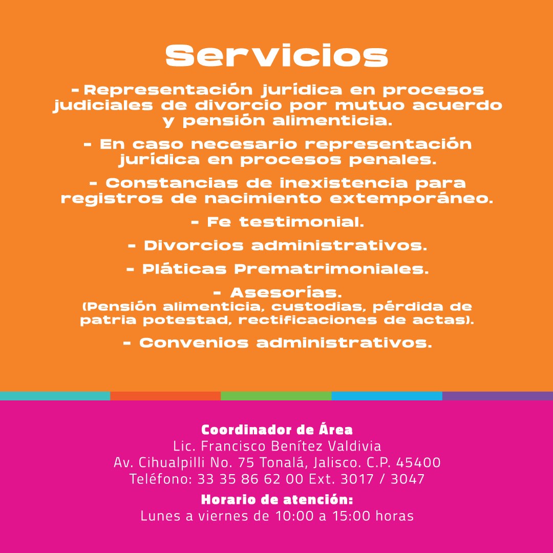 DifTonala's tweet photo. 👉📞#EstamosContigo, contamos con asesoría jurídica gratuita en materia familiar. Llámanos o envíanos un whatsapp al (33) 2026 8701 o al (33) 2252 7106.

Recuerda, nuestras líneas funcionan de lunes a viernes desde las 9 am hasta las 3 pm. https://t.co/NFEQAyOfLB