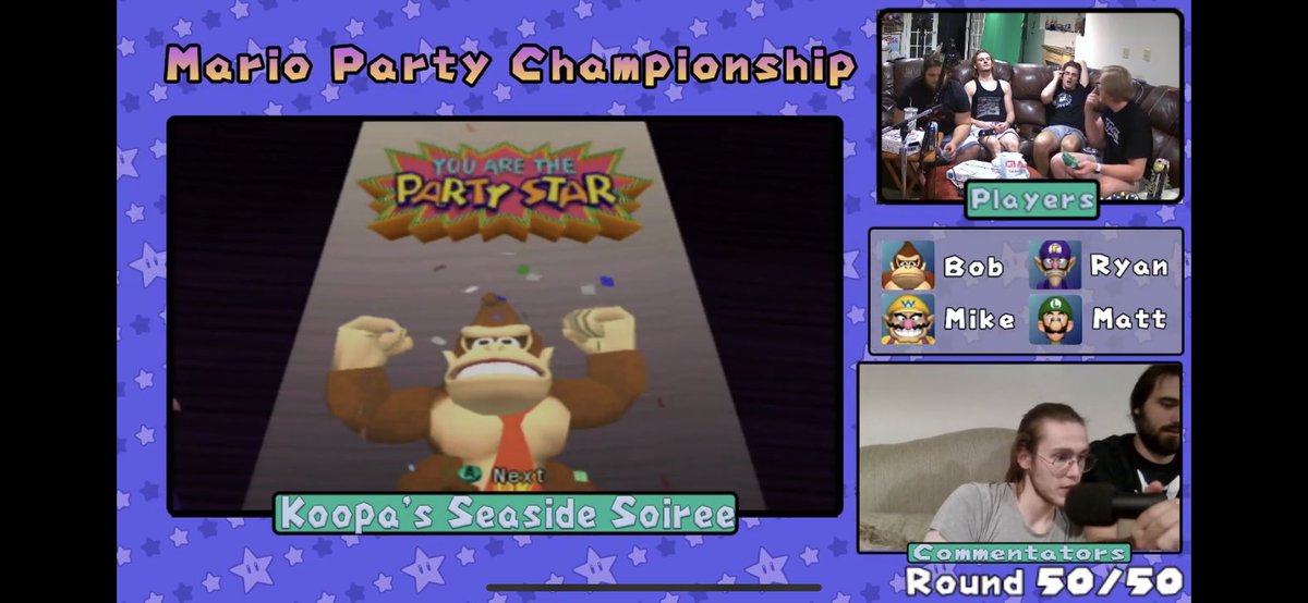 beefproduction's tweet photo. In an absolute roller coaster of a game Bob emerges from the chaos as the new Mario Party Champion!! Once again the last 5 turns proved to be the most dramatic and anyone could have won! Congrats Bob! https://t.co/ub8AZNWfdY