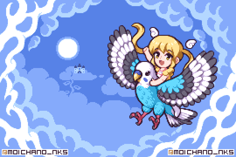 Moichano_NKS's tweet photo. Pequeñas y mágicas aventuras en el cielo, ¡Oh si!

Regalo especial para @dot_inko 🪶💛
#cuteart #pixelart #ドット絵 https://t.co/wKnNjMvPsM