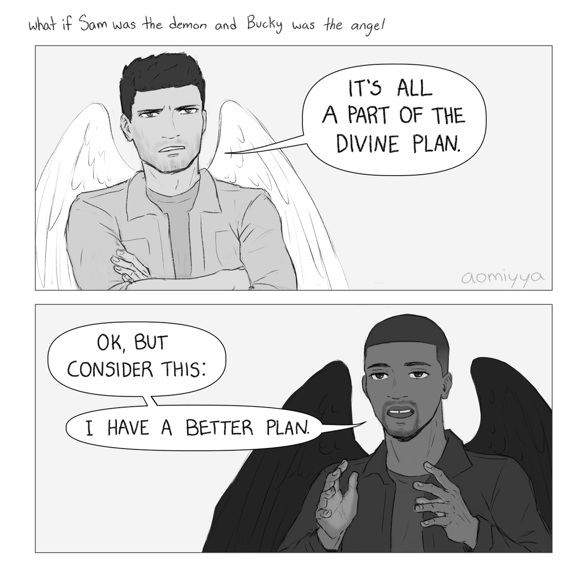 aomiyya's tweet photo. #sambucky good omens AU https://t.co/b3p1i2zwFA