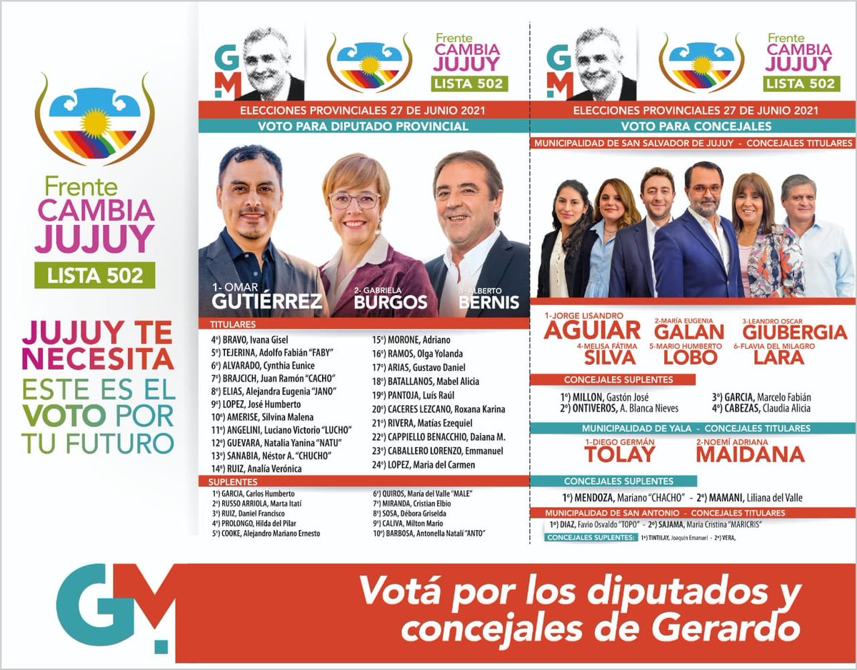 PartidoLyder's tweet photo. Este es tu voto para seguir Transformando Jujuy, para avanzar en el camino del progreso, de + Trabajo, + Educación y el que nos permite conservar la paz social. El 27 de Junio votá Lista 502, los Diputados de Gerardo Morales y seguí siendo protagonista de la historia de la Pcia. https://t.co/Tbo6uEeL1a