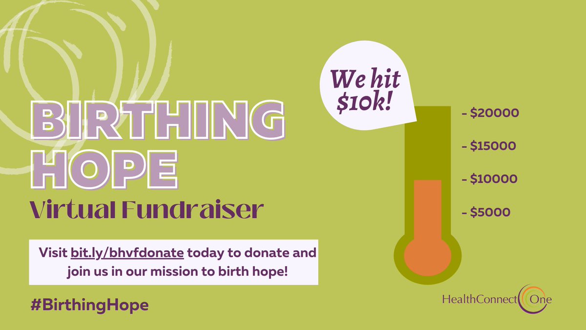 HealthConnctOne's tweet photo. We're halfway to our goal of $20,000 for our virtual event, #BirthingHope, happening next week! Thank you to all our donors, supporters, and sponsors; you've helped us get this far!
Support our mission and visit https://t.co/XdTLTYXMiN today! https://t.co/OkZcYm4ykM