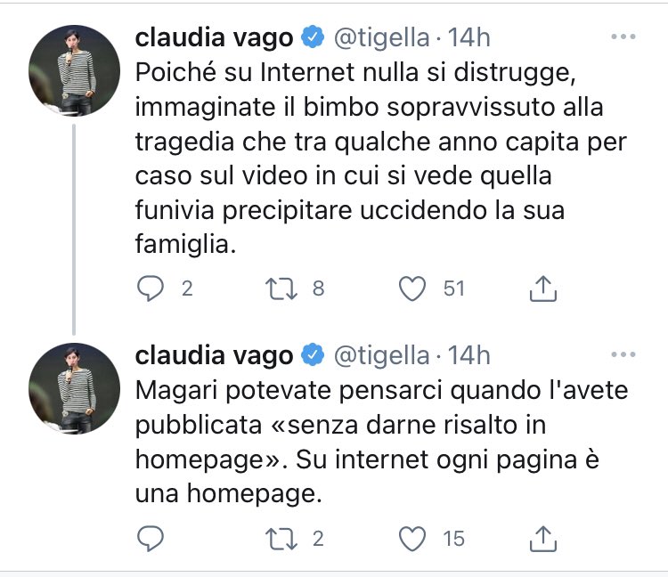 Grazie a <a href="/tigella/">claudia vago</a> per questi tweet. Rimane che io ancora sono esterrefatta dalle scelte dei direttori di testate giornalistiche italiane. (E non l’ho voluto vedere e mi viene il vomito al solo pensiero di vederlo, quel video.)