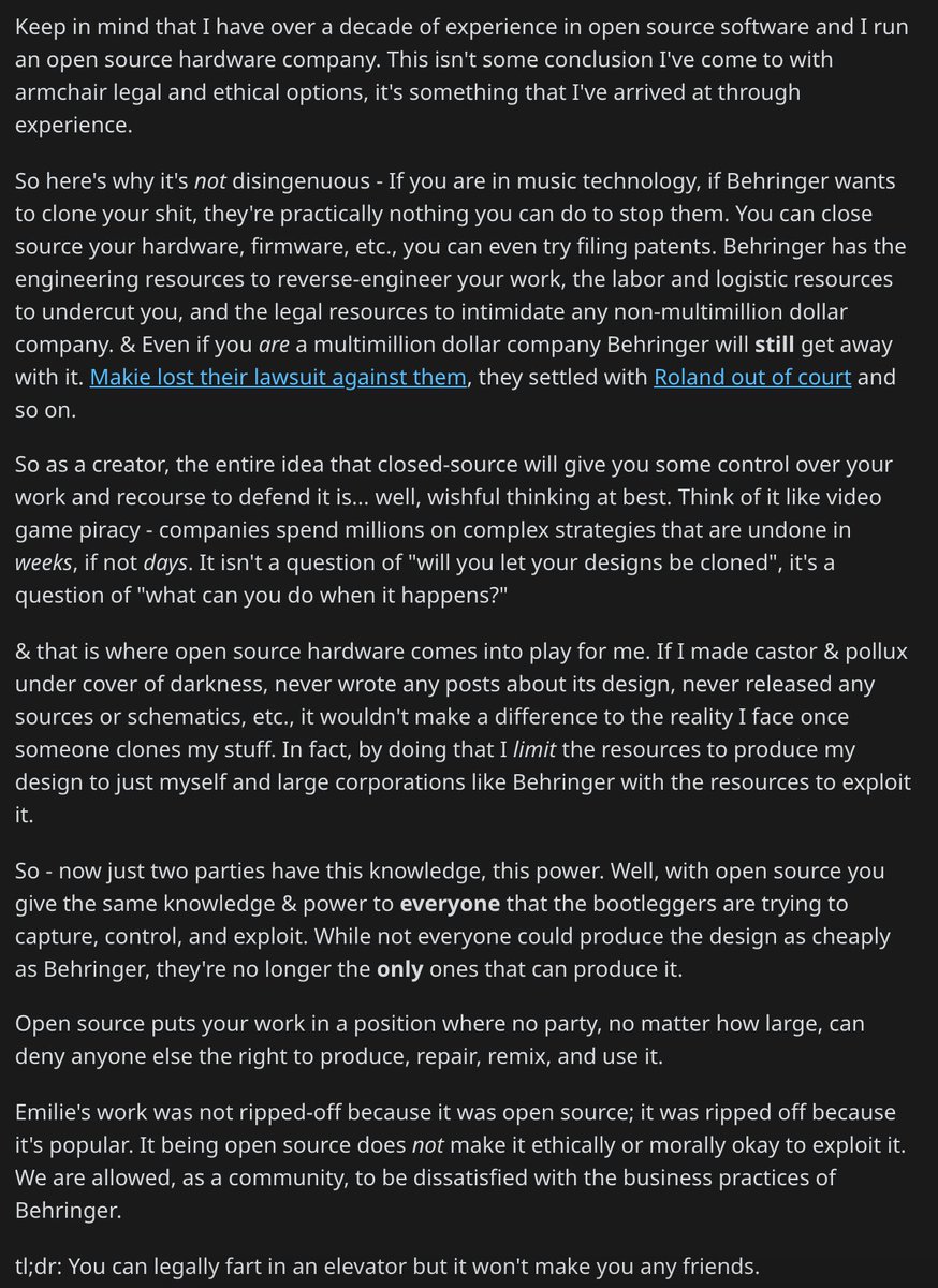 theavalkyrie's tweet photo. I will no longer be accepting any comments about open source hardware and whether or not it's cool for a multimillion dollar corporation to exploit it. https://t.co/9RL2T7kfpK