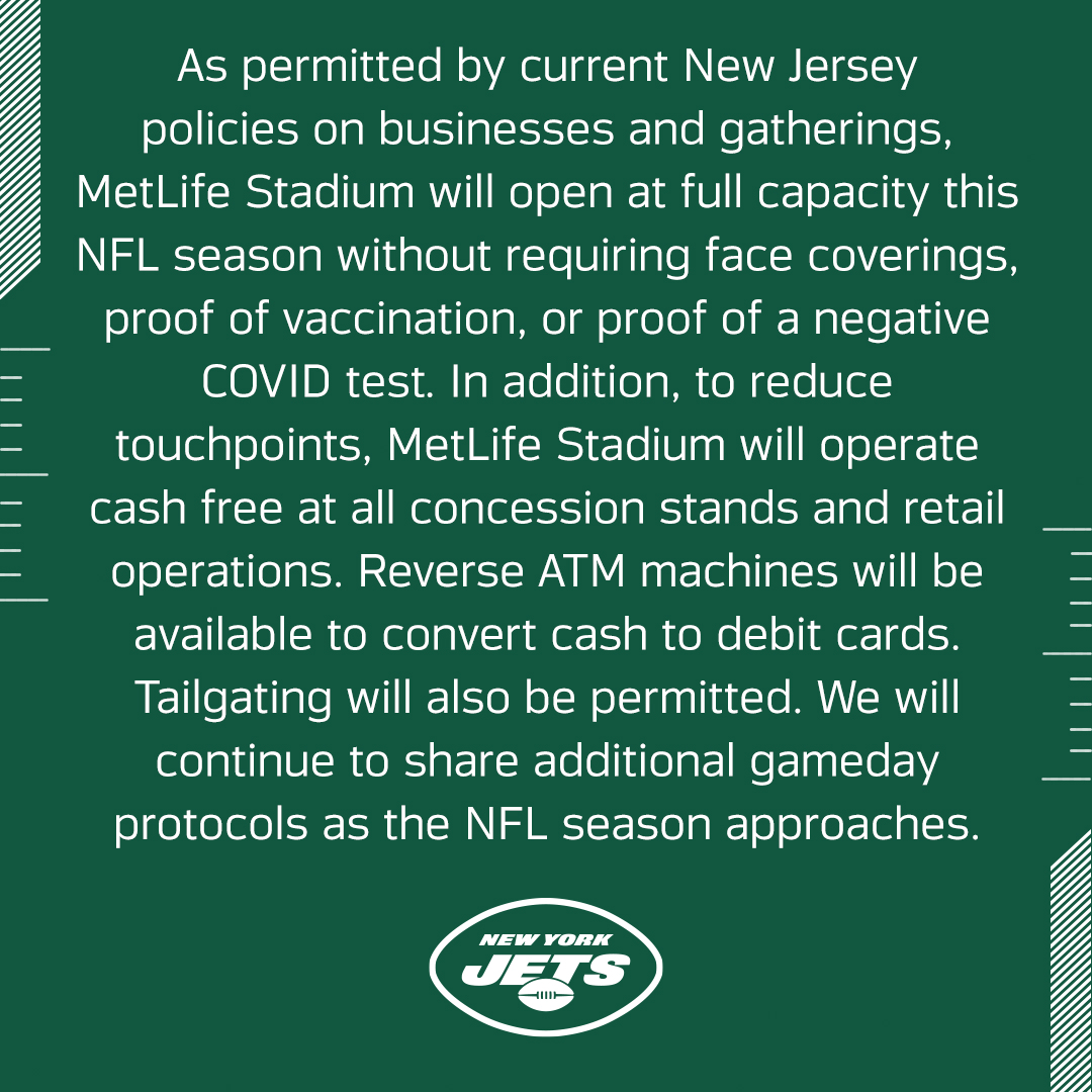 We've announced additional gameday safety protocols at MetLife Stadium.

📰 nyj.social/3iR2EZ8
