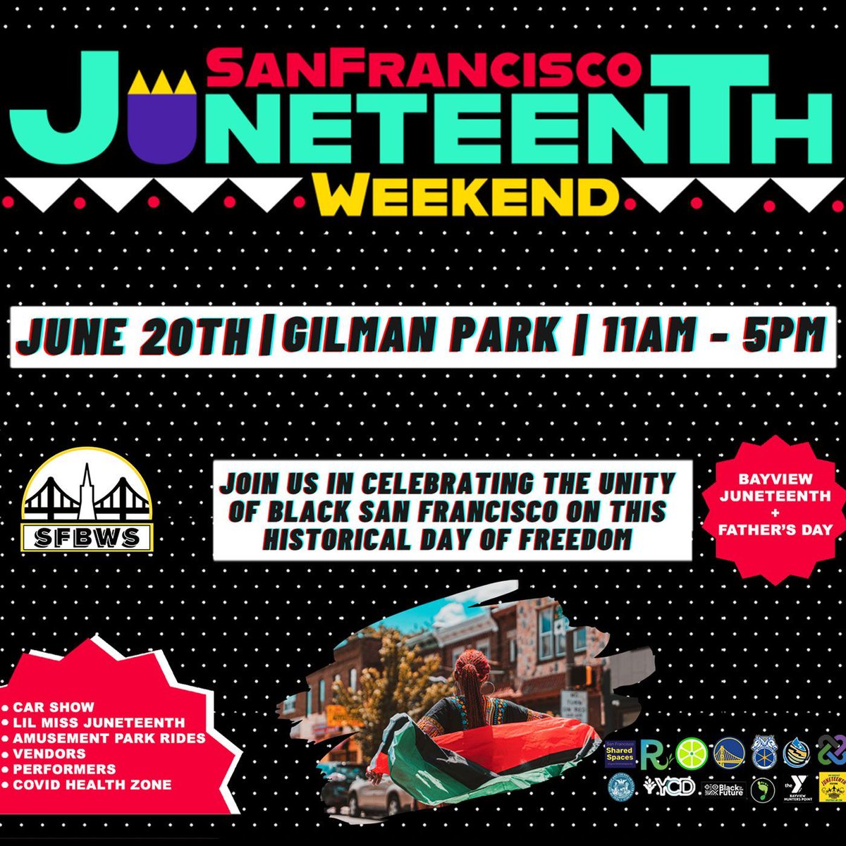 Celebrate Juneteenth in SF this Sunday at Gilman Park! Enjoy food, vendors, performers, music, free COVID-19 vaccines, &amp; special Father's Day activities! 

🗓️ Sunday 6/20
🕐 11am-5pm
📍Gilman Park

Link: 🔗  sanfranciscojuneteenth.com

#juneteenth #blacksanfrancisco