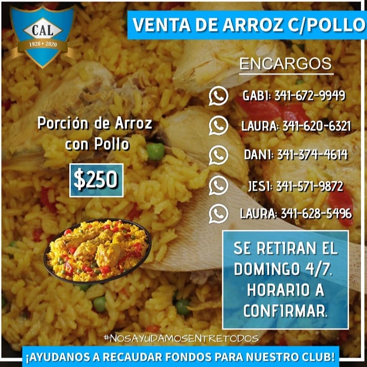 CalibertadClub's tweet photo. Arroz con pollo!!!

🗓️ Domingo 4 de julio
🕧 Se retiran de 12:30 a 14 hs.
🚗Si no lo podes retirar, te lo podemos llevar.

👉🏽No olvides hacer tu reserva, tenes tiempo hasta el 1 de julio. El club necesita la colaboración de todos 💙#vamoslibertad https://t.co/TfkgYXkzwq