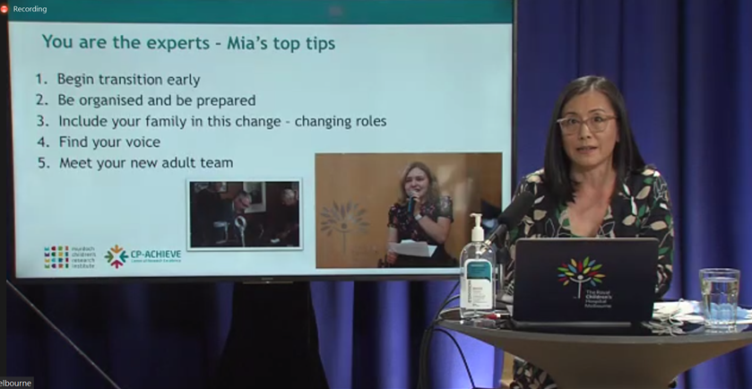 CpAchieve's tweet photo. Collaborate, Innovate, Achieve @CpAchieve &amp; @AusACPDM Symposia update: On now! Evelyn Culnane speaks about empowering young people with CP and their families for a successful transition to adult health care #CP_Achieve2021 #AdultCP #Transition https://t.co/2nJsOSoGR4